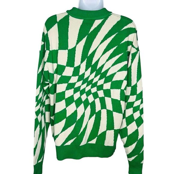 Edikted Women’s XS/S Morphy Oversized Pullover Sweater Crew Neck Green Geo Print - Picture 5 of 10